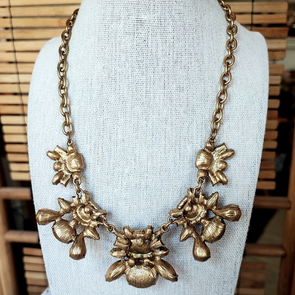 LOFT Domed Multi Shape Stones Rhinestone Statement Necklace Antiqued Brass EUC - Picture 3 of 10